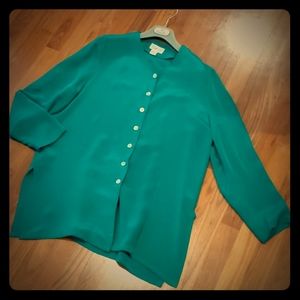 Luxurious EMERALD green VINTAGE blouse silk jacket
